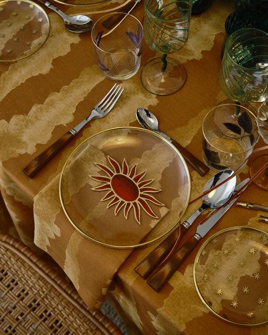 Sun Hand-Painted Red & Gold Glass Dessert Plate