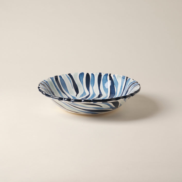 Animal Print Hand-Painted Blue Ceramic Salad Bowl