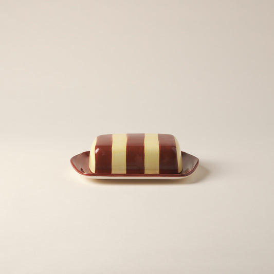 Striped Terracotta & Yellow Butter Dish
