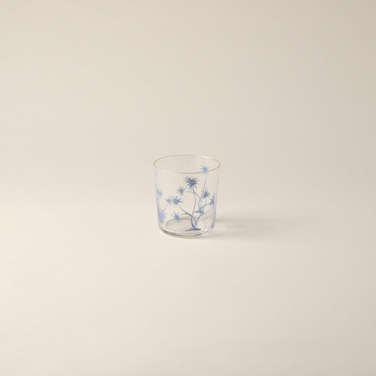 Palm Trees Hand-Painted Blue Tumbler Glass