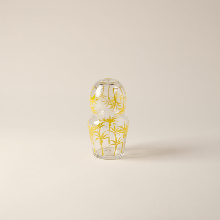 Bedside Water Carafe & Glass Set Hand-Painted Yellow Palm Trees