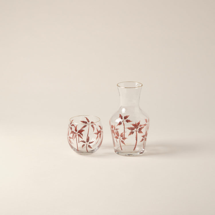Bedside Water Carafe & Glass Set Hand-Painted Terracotta Palm Trees