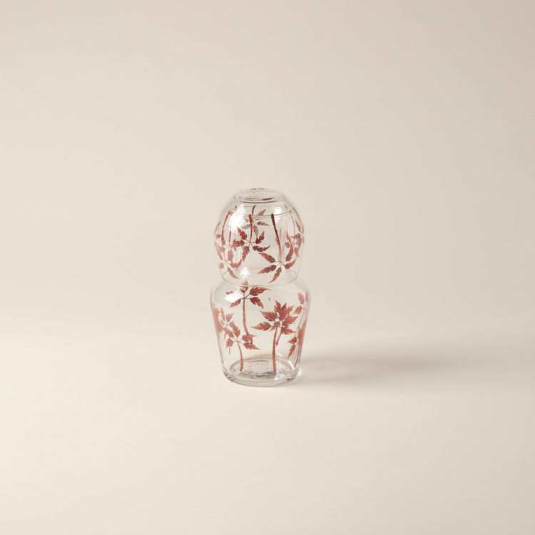 Bedside Water Carafe & Glass Set Hand-Painted Terracotta Palm Trees