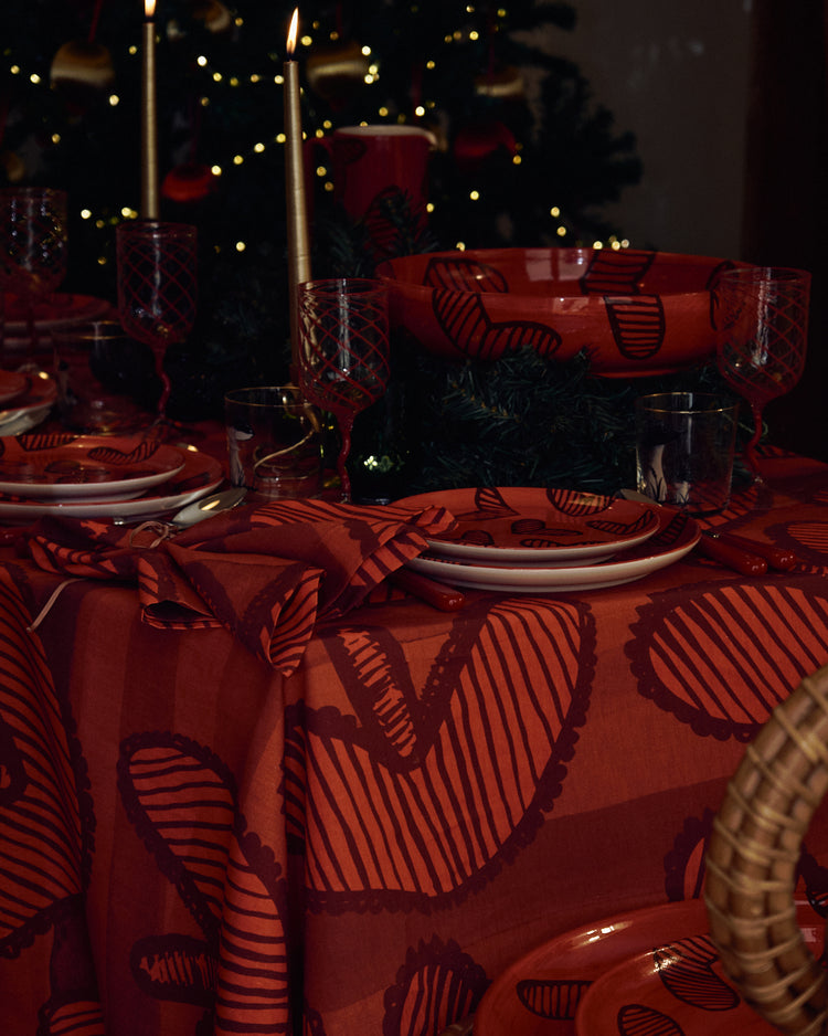 Hearts Ceramic Hand-Painted Red Cake Stand
