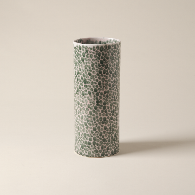 Hand-Painted Green Porcelain Dots Tall Vase