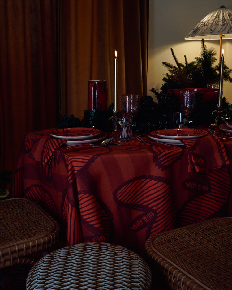 Hearts Red Linen Tablecloth