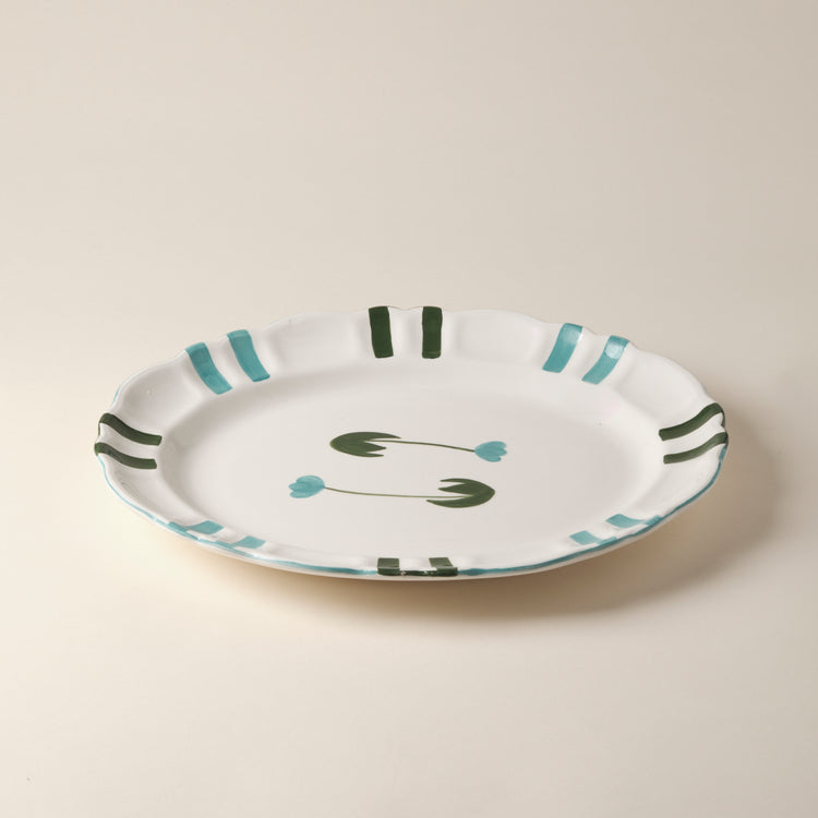 Tulip Hand-Painted Blue Ceramic Platter