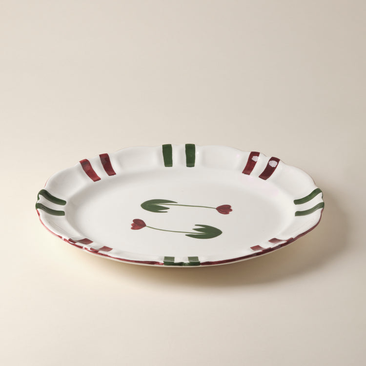 Tulip Hand-Painted Red Ceramic Platter