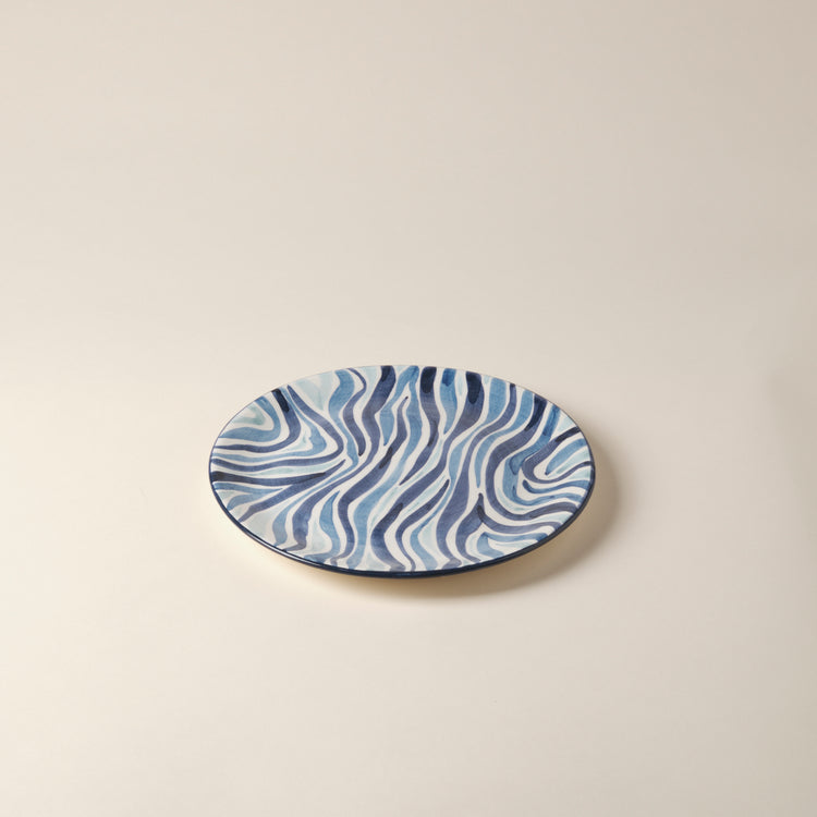 Animal Print Hand-Painted Blue Ceramic Dinner Plate