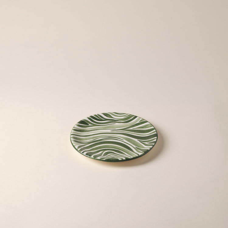 Animal Print Hand-Painted Green Ceramic Dessert Plate