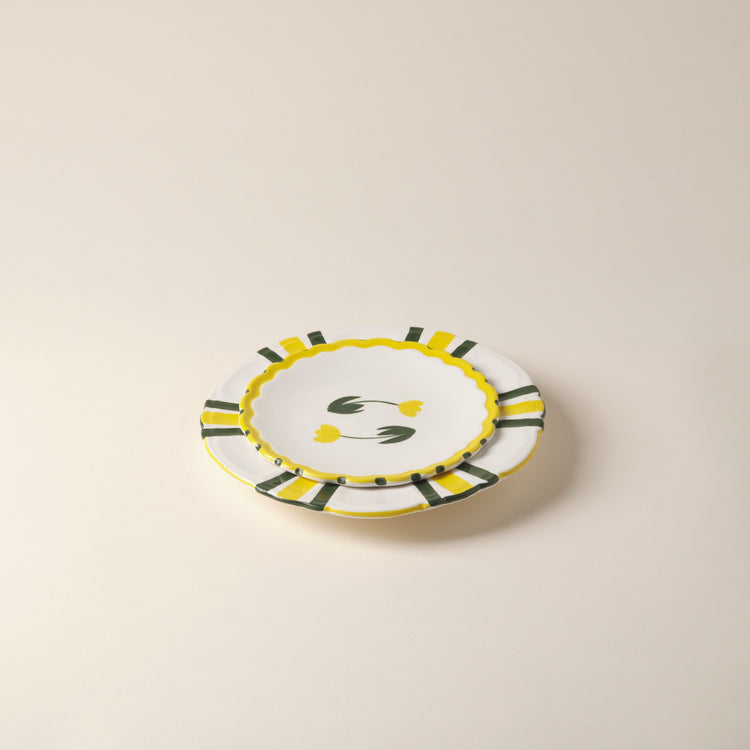 Tulip Hand-Painted Yellow Ceramic Dinner Plate