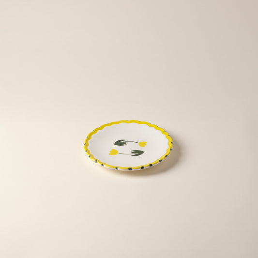 Tulip Hand-Painted Yellow Ceramic Dessert Plate