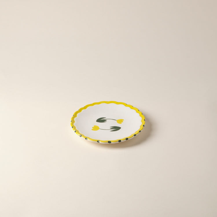 Tulip Hand-Painted Yellow Ceramic Dessert Plate
