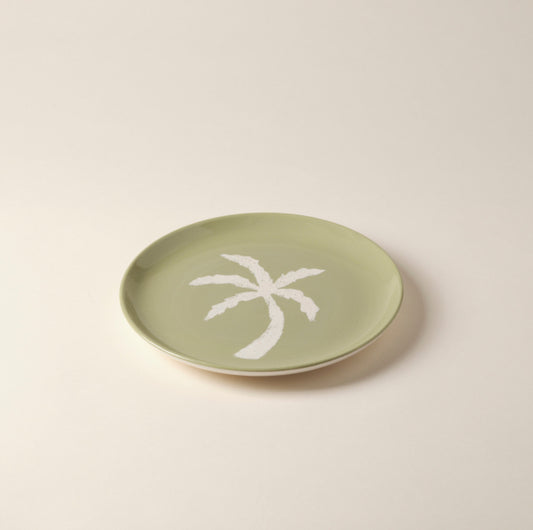 Palm Tree Hand-Painted Olive Ceramic Dinner Plate