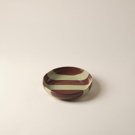 Striped Brown & Green Ceramic Breakfast Plate