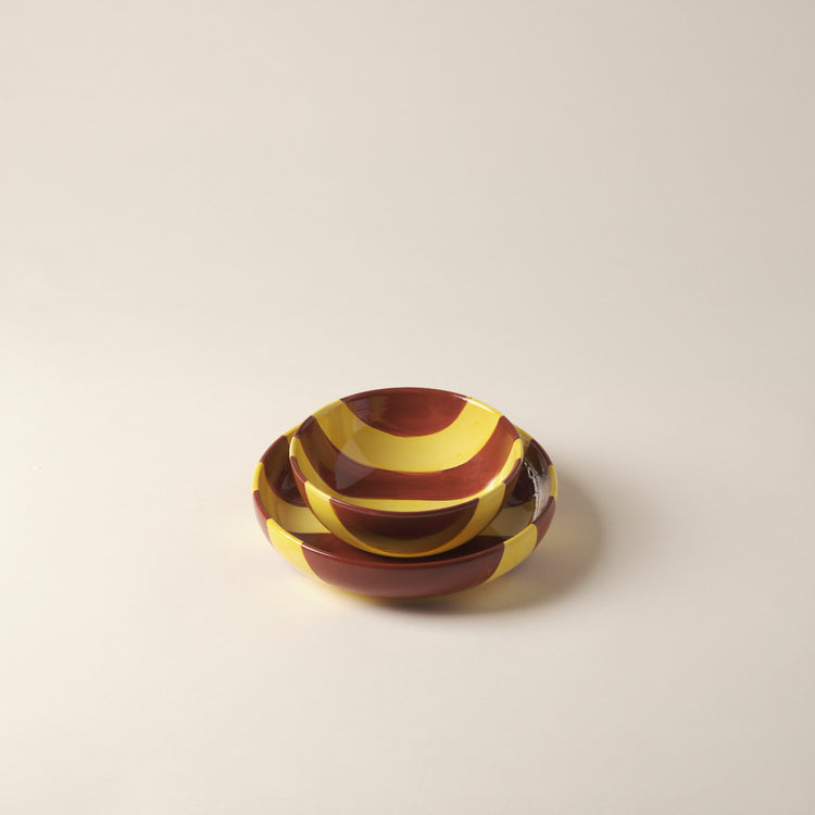 Striped Terracotta & Yellow Cereal Bowl