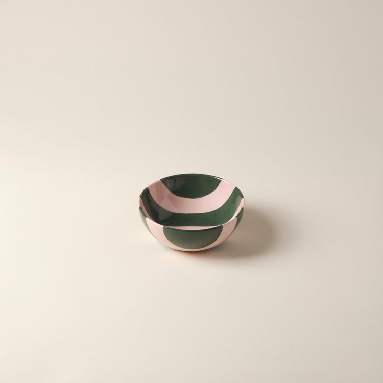 Striped Pink & Green Ceramic Cereal Bowl