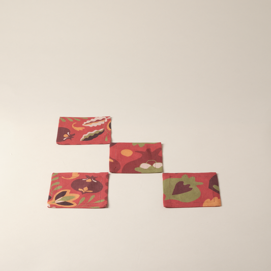 Set of 4 Pomegranates Linen Coasters