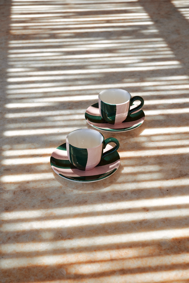 Striped Pink & Green Espresso Cup set of 2