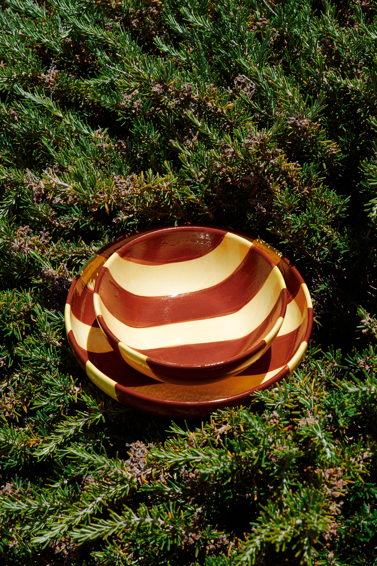 Striped Terracotta & Yellow Cereal Bowl