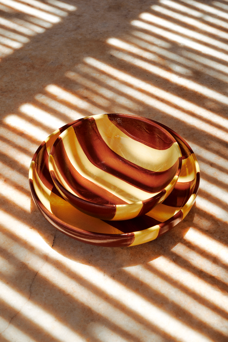 Striped Terracotta & Yellow Breakfast Plate