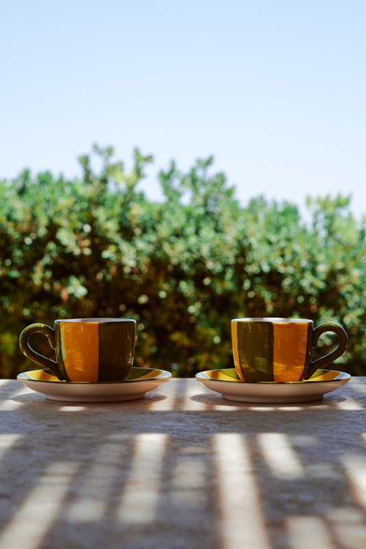 Striped Lime & Green Espresso Cup set of 2