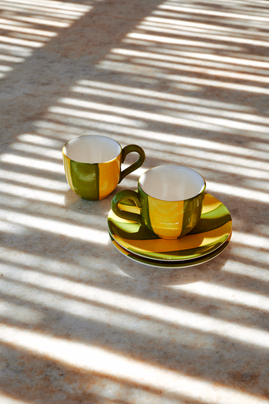 Striped Lime & Green Espresso Cup set of 2