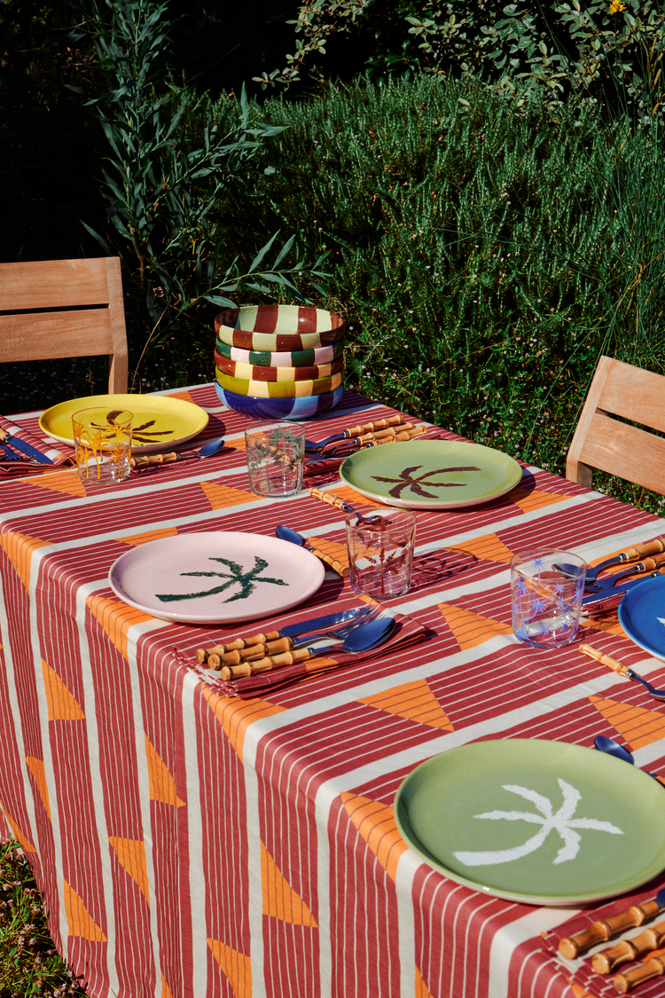Palm Tree Hand-Painted Olive Ceramic Dinner Plate