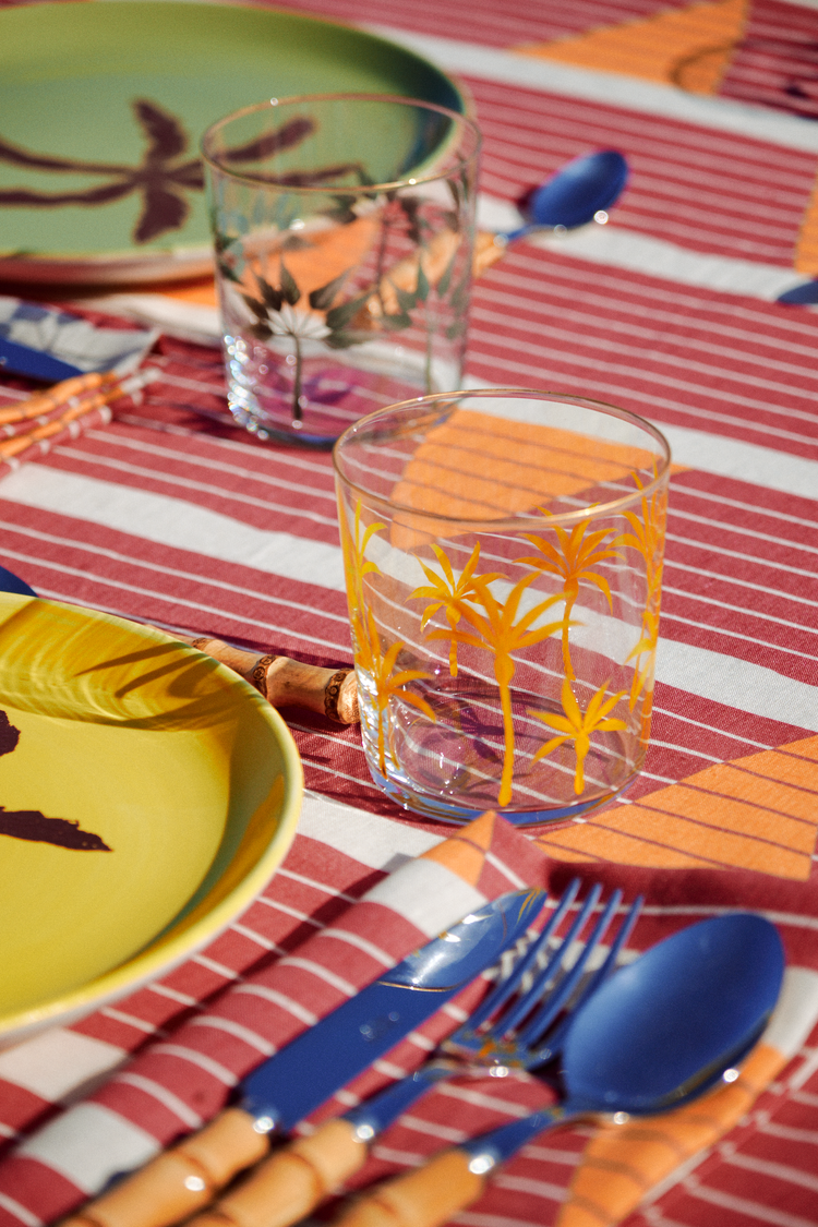 Palm Trees Hand-Painted Yellow Tumbler Glass