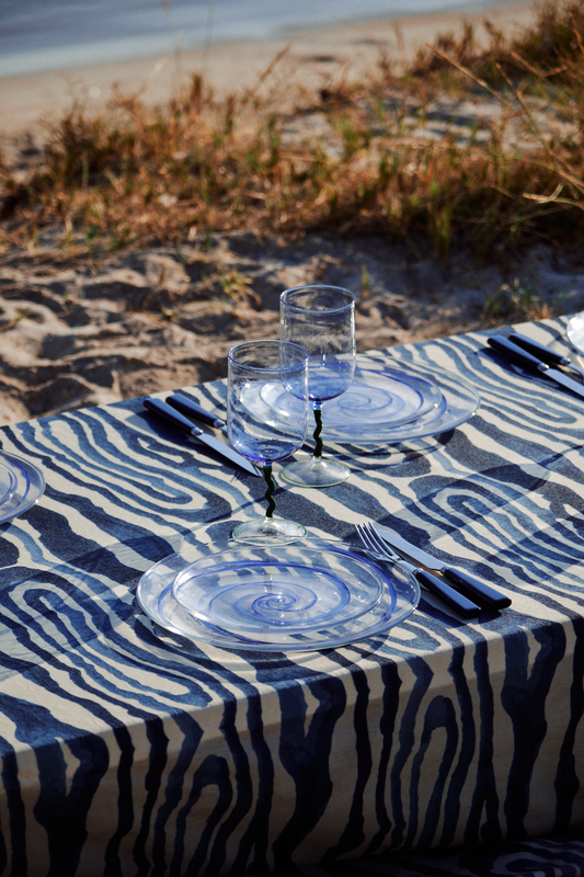 Spiral Blue Dessert Glass Plate