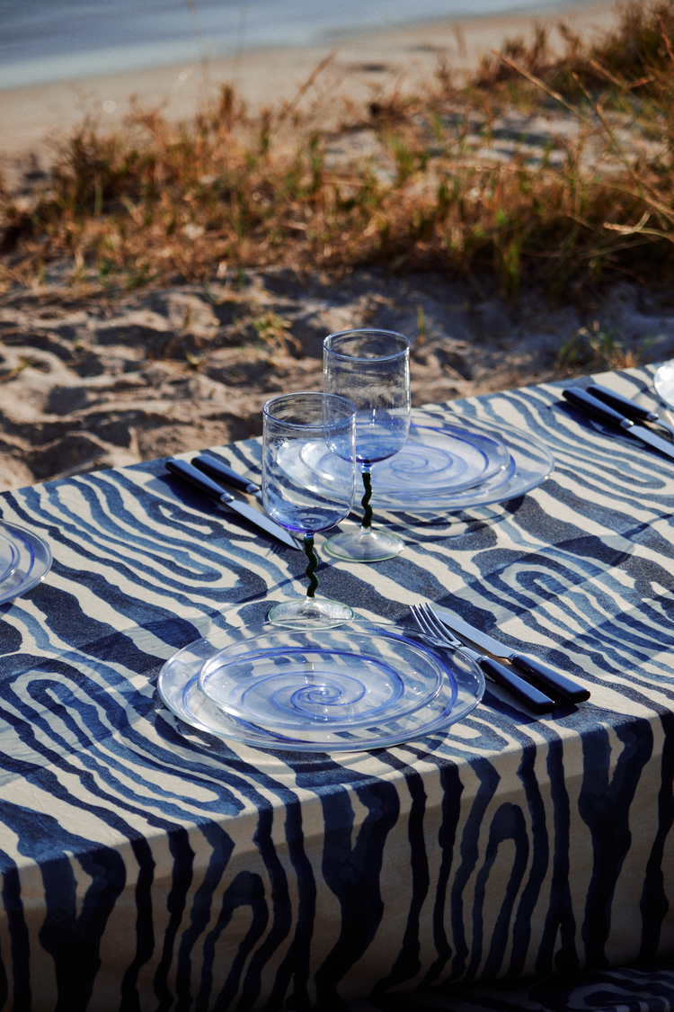 Spiral Blue Dessert Glass Plate