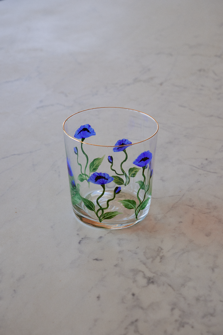 Set of 4 Poppy Hand-Painted Tumbler Glass
