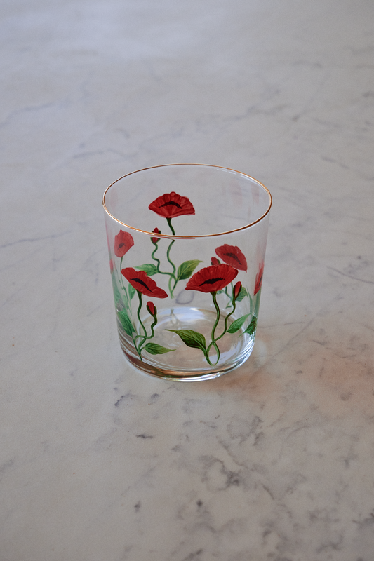 Set of 4 Poppy Hand-Painted Tumbler Glass