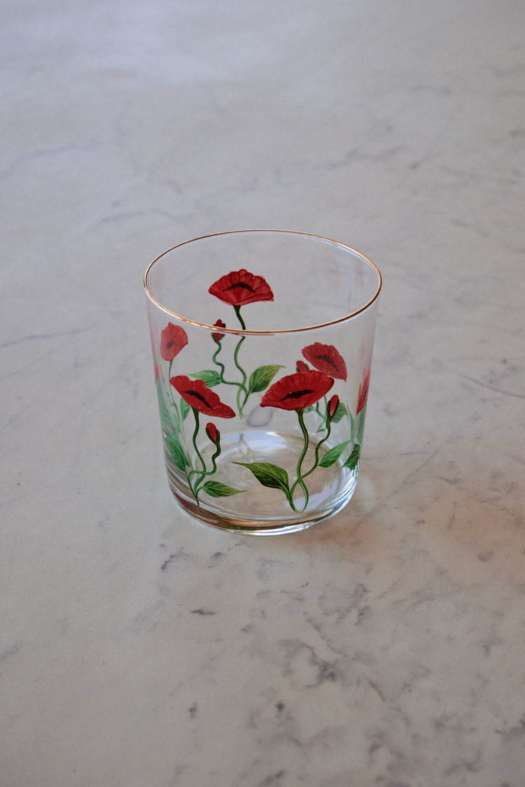 Set of 4 Poppy Hand-Painted Tumbler Glass