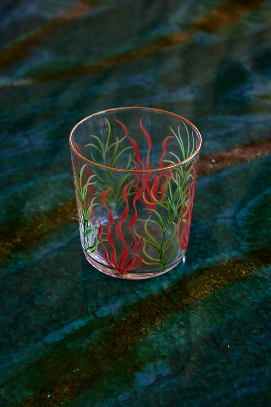 Red Seaweed Hand-Painted Tumbler Glass