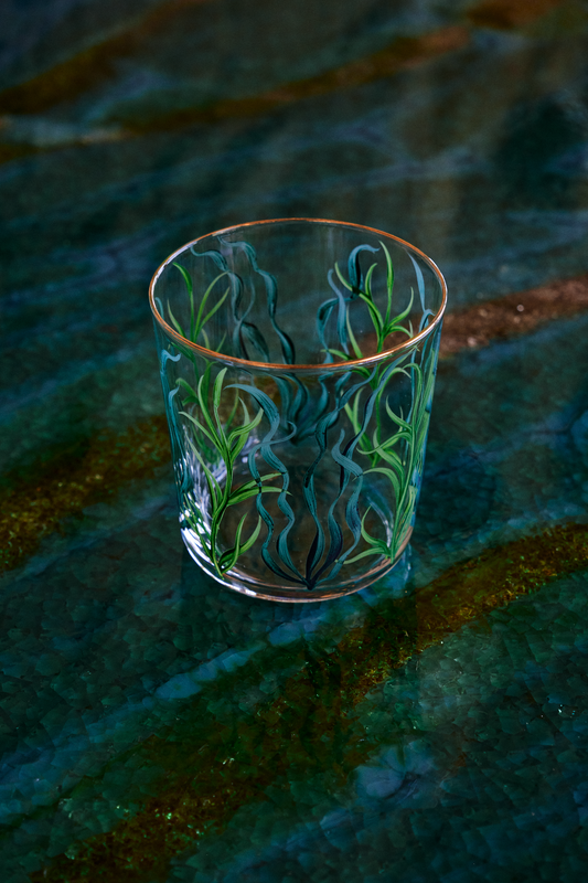 Green Seaweed Hand-Painted Tumbler Glass