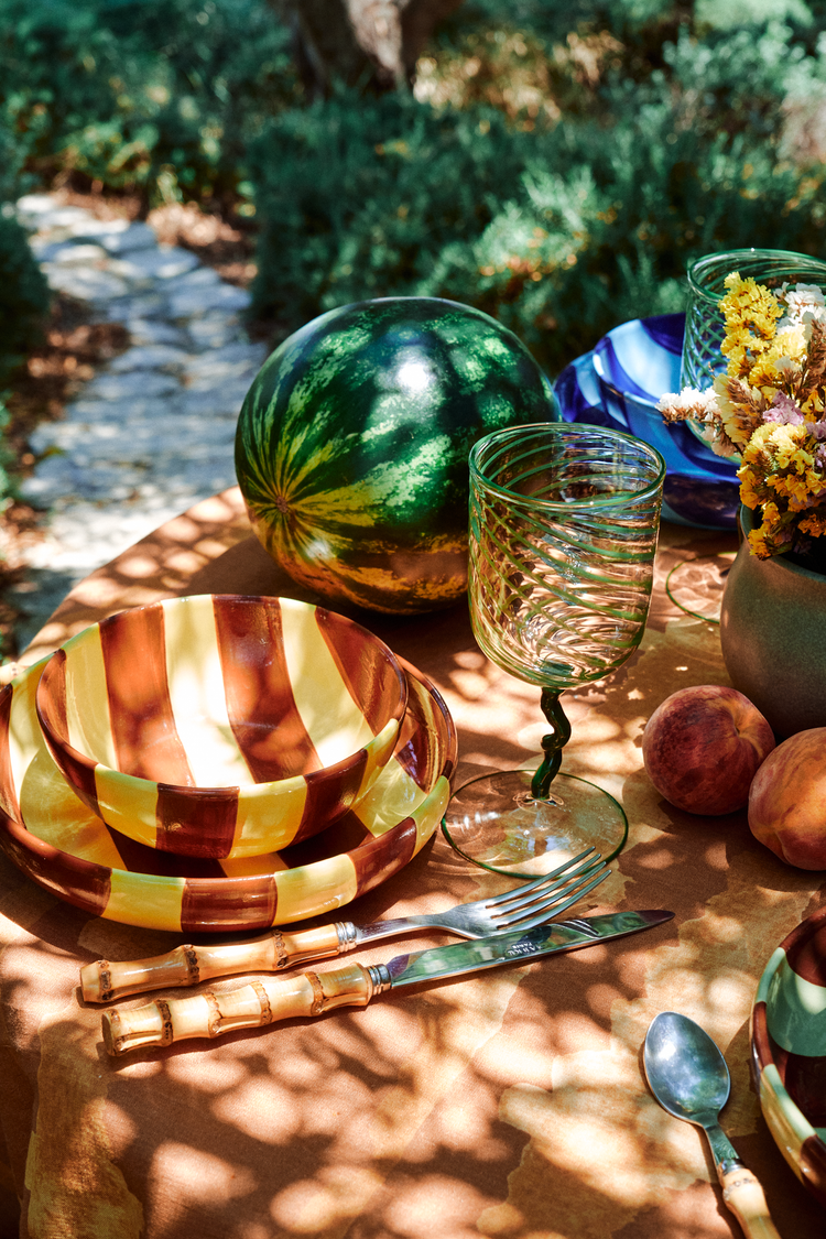 Striped Terracotta & Yellow Breakfast Plate