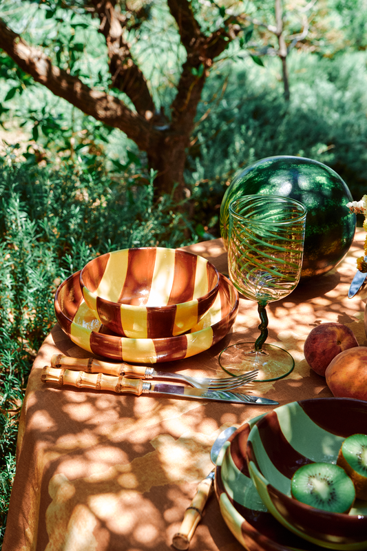 Striped Terracotta & Yellow Cereal Bowl