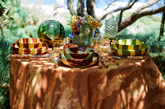 Striped Brown & Green Ceramic Breakfast Plate