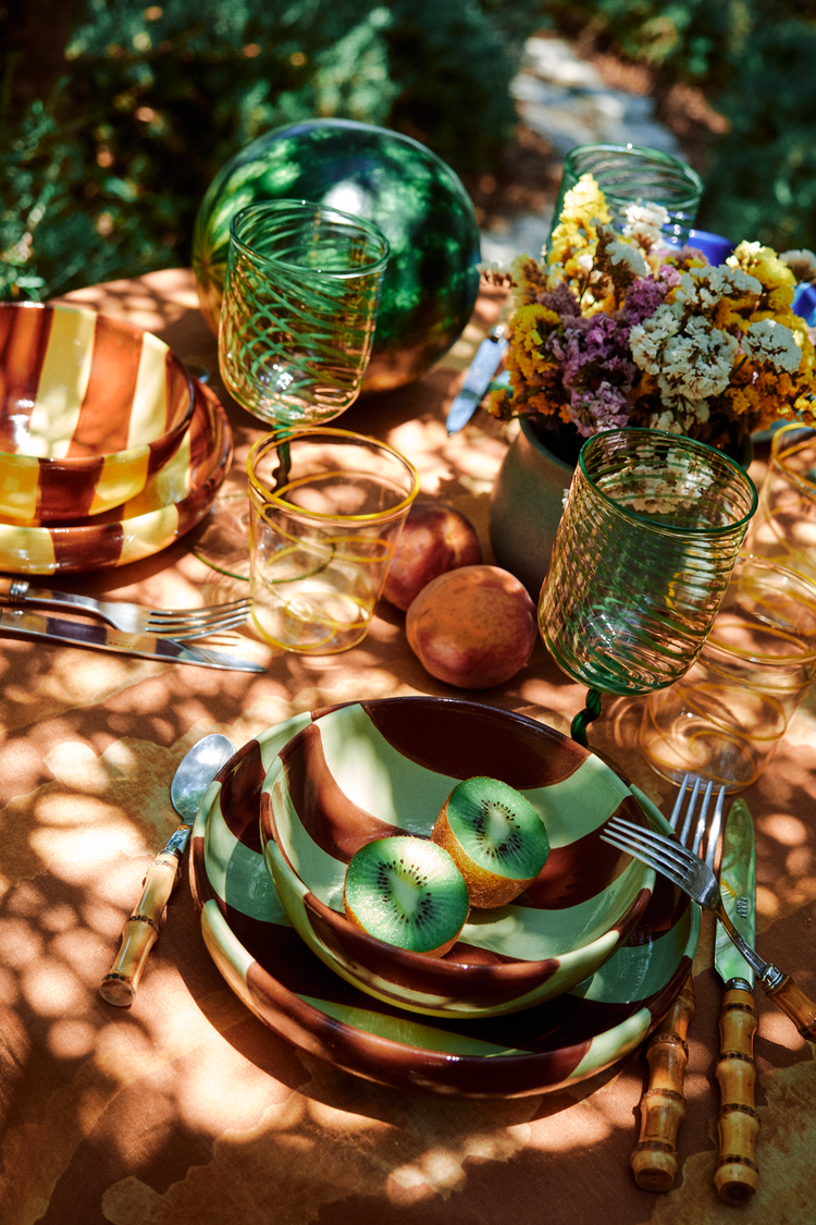 Striped Brown & Green Ceramic Breakfast Plate