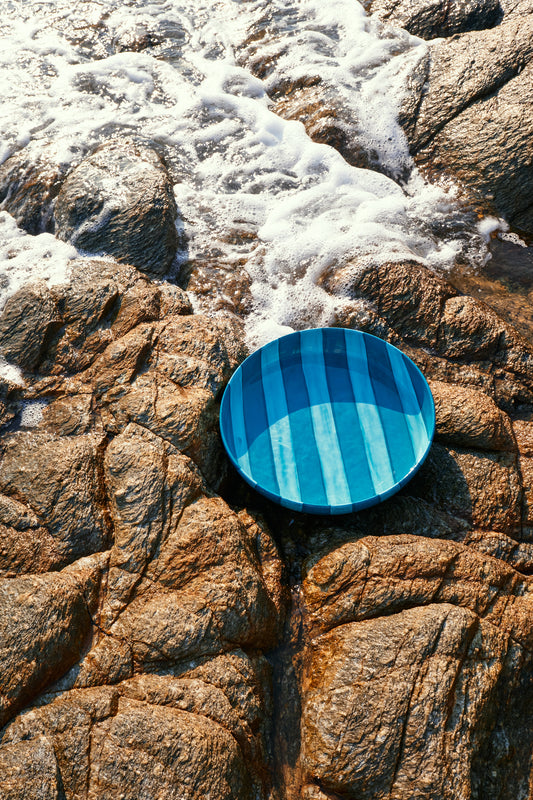 Striped Turquoise Ceramic Salad Bowl
