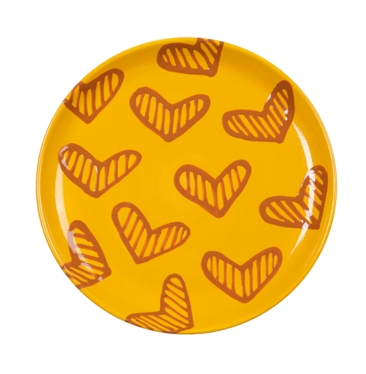 Hearts Hand-Painted Yellow Ceramic Extra Large Platter