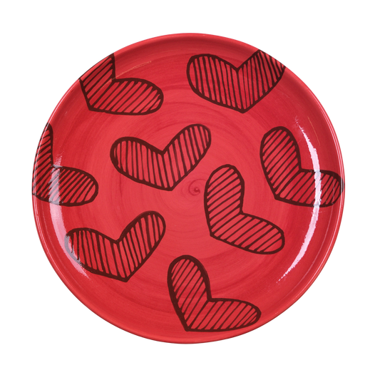 Hearts Hand-Painted Red Ceramic Extra Large Platter