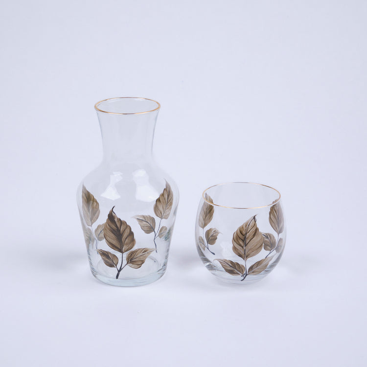 Beside Water Carafe & Glass Set Hand-Painted Olive Leaves