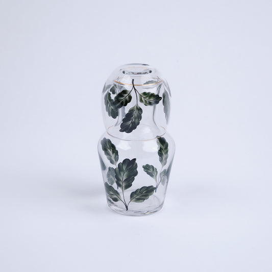 Bedside Water Carafe & Glass Set Hand-Painted Dark Green Leaves