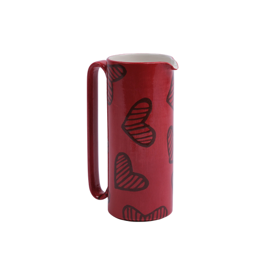 Hearts Hand-Painted Red Ceramic Tall Carafe