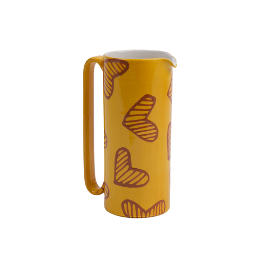 Hearts Hand-Painted Yellow Ceramic Tall Carafe