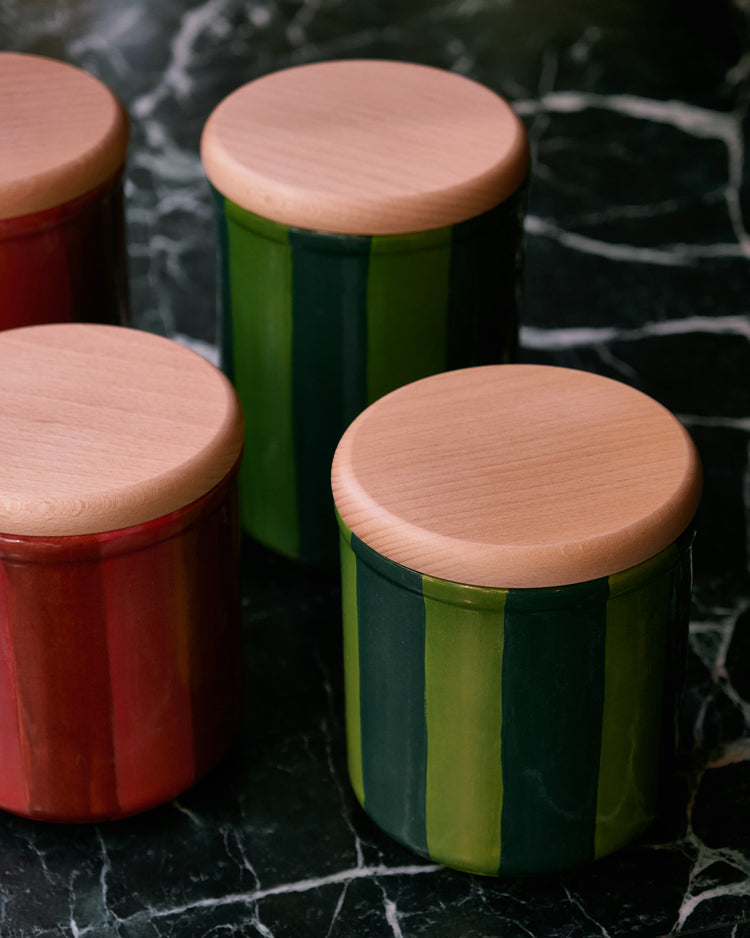 Striped Green Tall Ceramic Jar