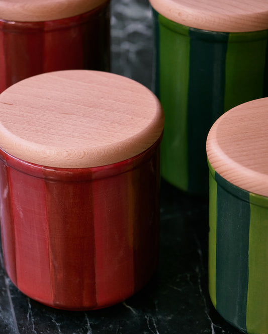 Striped Red Short Ceramic Jar