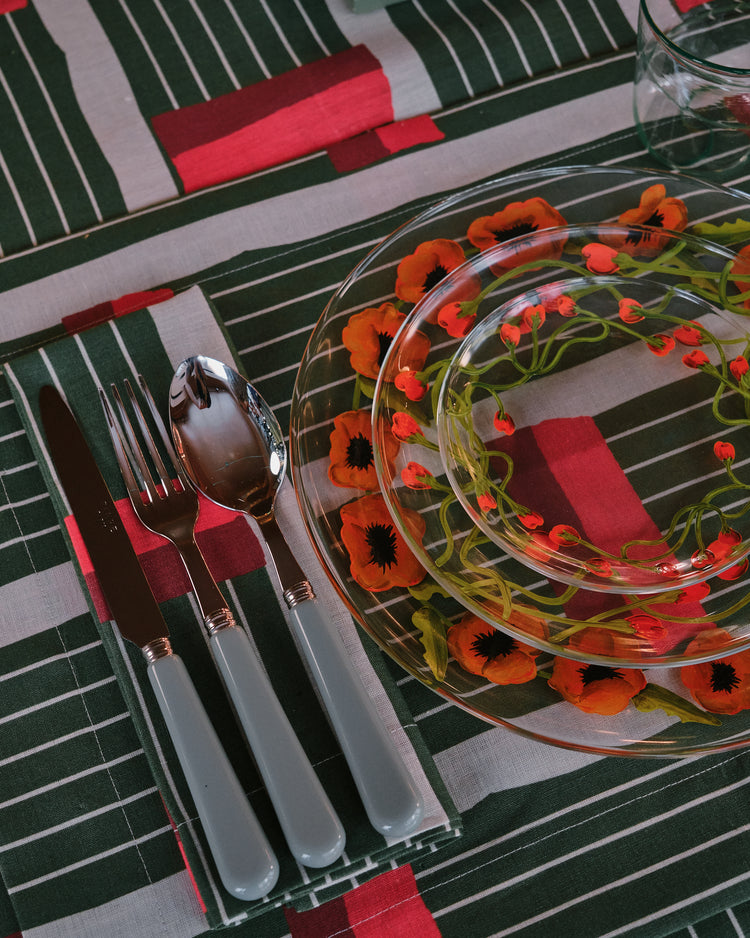 Set of 4 Lines Olive Linen Napkins